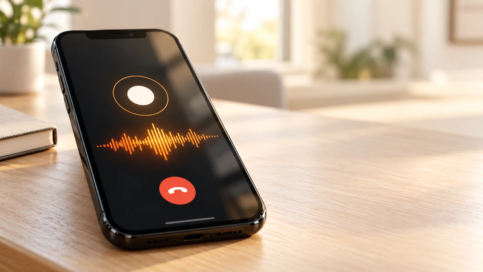 Laufender KI-Anruf auf einem Telefon in einer Büroumgebung