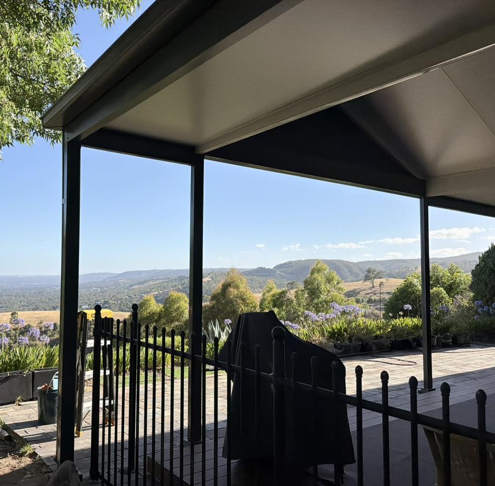 Verandah with a hill view