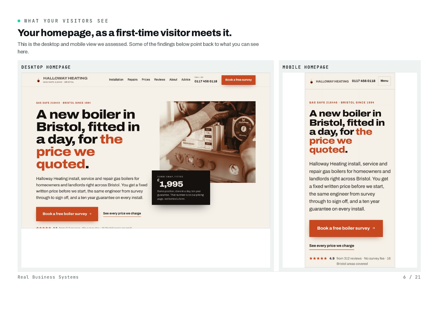 Sample report page showing what a website's visitors see