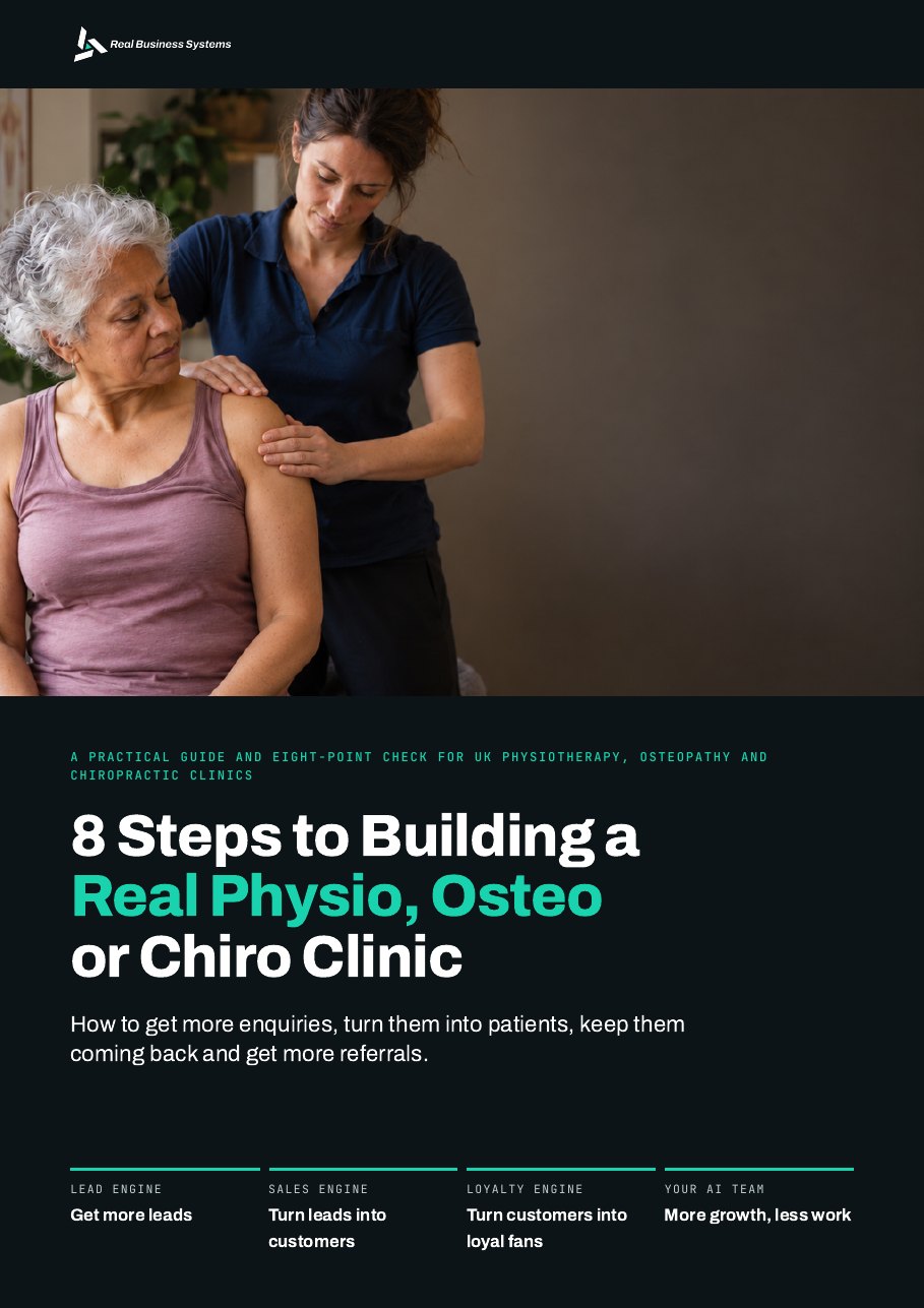 Cover of 8 Steps to Building a Real Physio, Osteo or Chiro Clinic