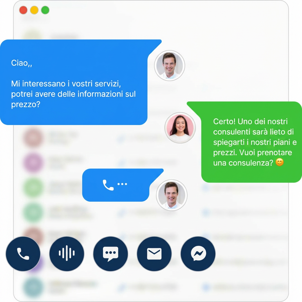 Inbox centralizzata &mdash; WhatsApp, email, SMS in un unico posto