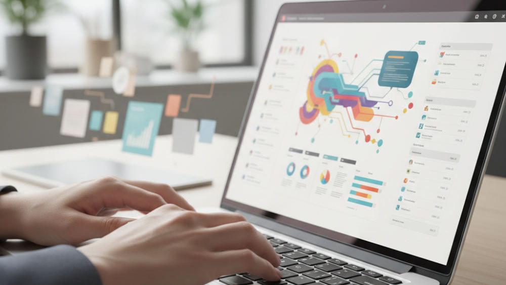 Business owner using AI powered CRM software to manage customer relationships and automate follow up workflows