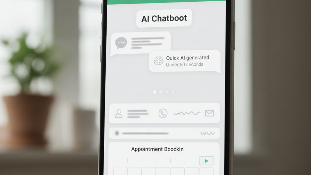 Smartphone screen showing automated text response to customer inquiry with booking link and appointment options displayed