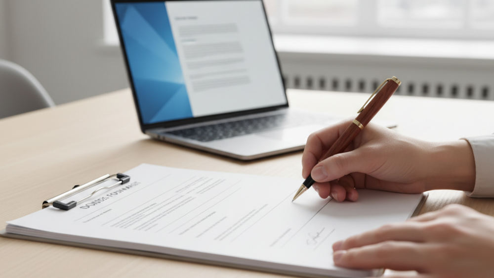 Entrepreneur signing business formation paperwork