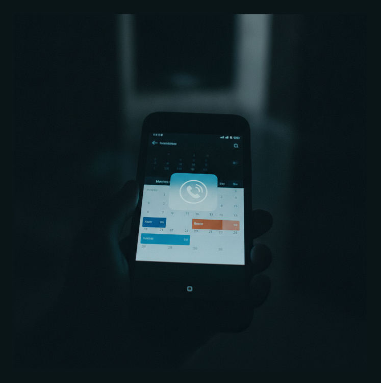 Smartphone displaying after-hours business call with calendar appointment booking visible in background
