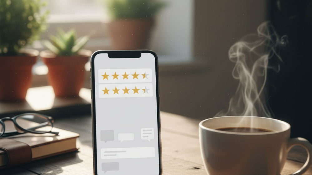 Business owner responding to online reviews as part of reputation management