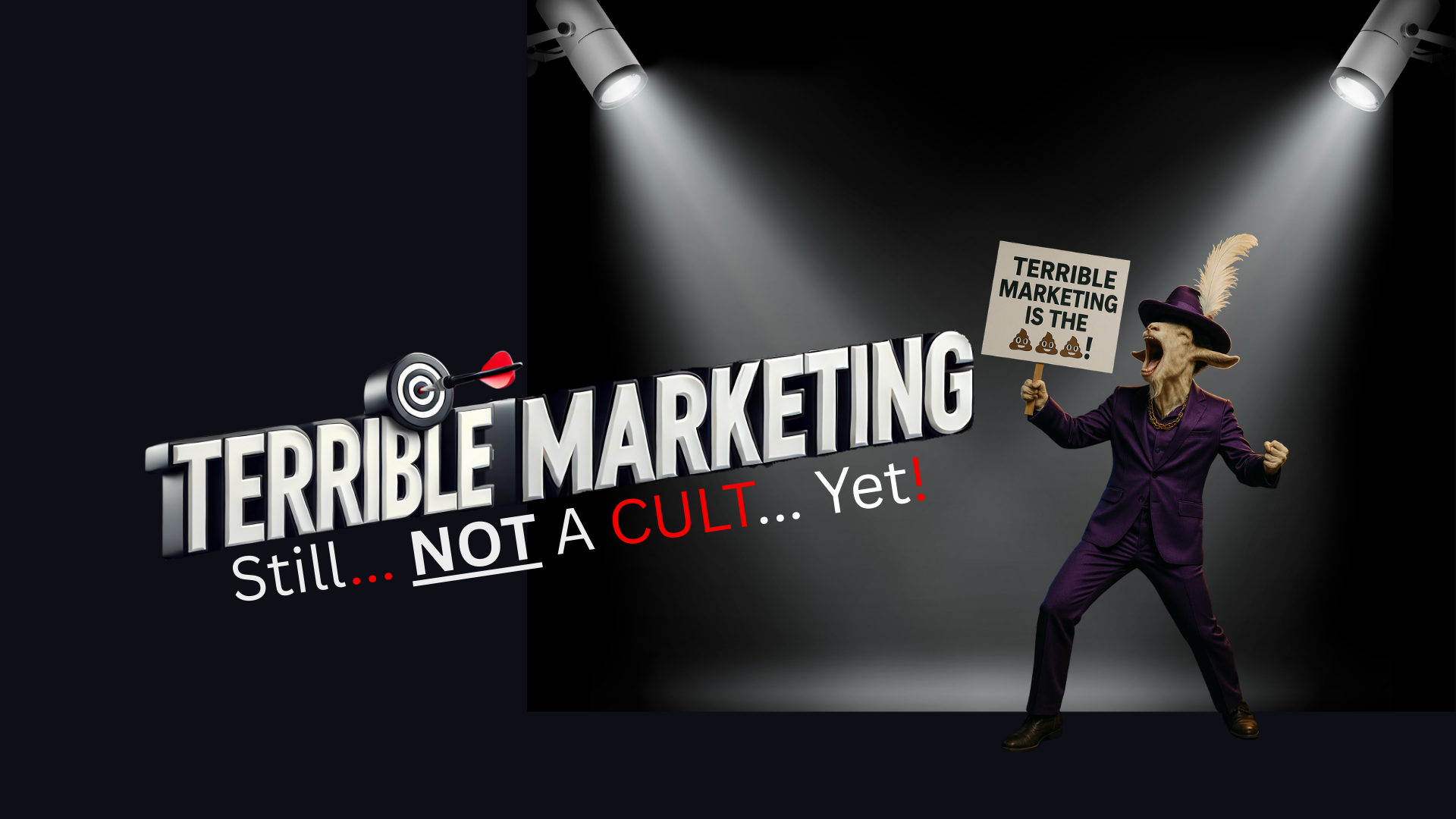 Terrible Marketing homepage hero banner with bold headline
