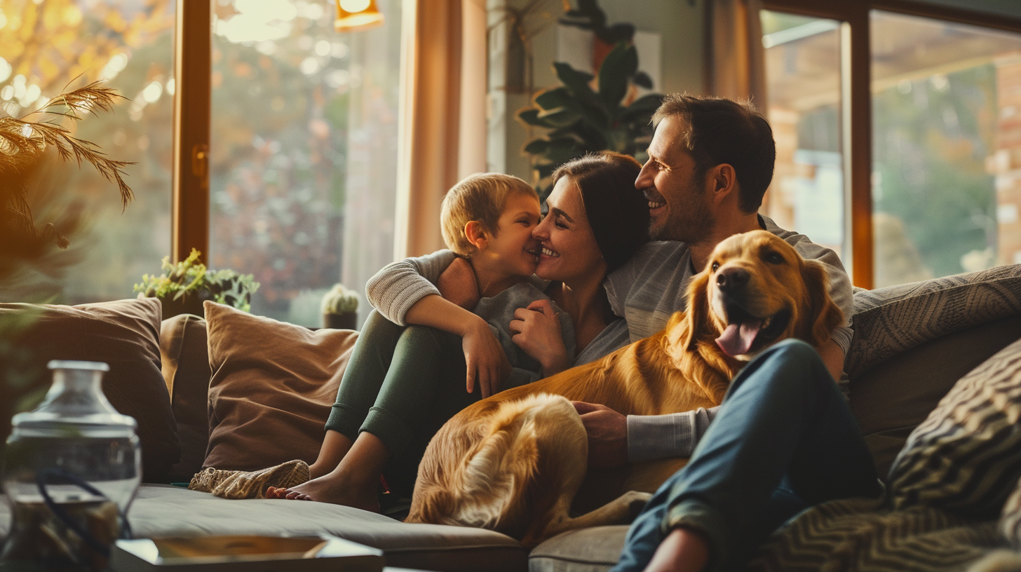Happy family relaxing in living room
