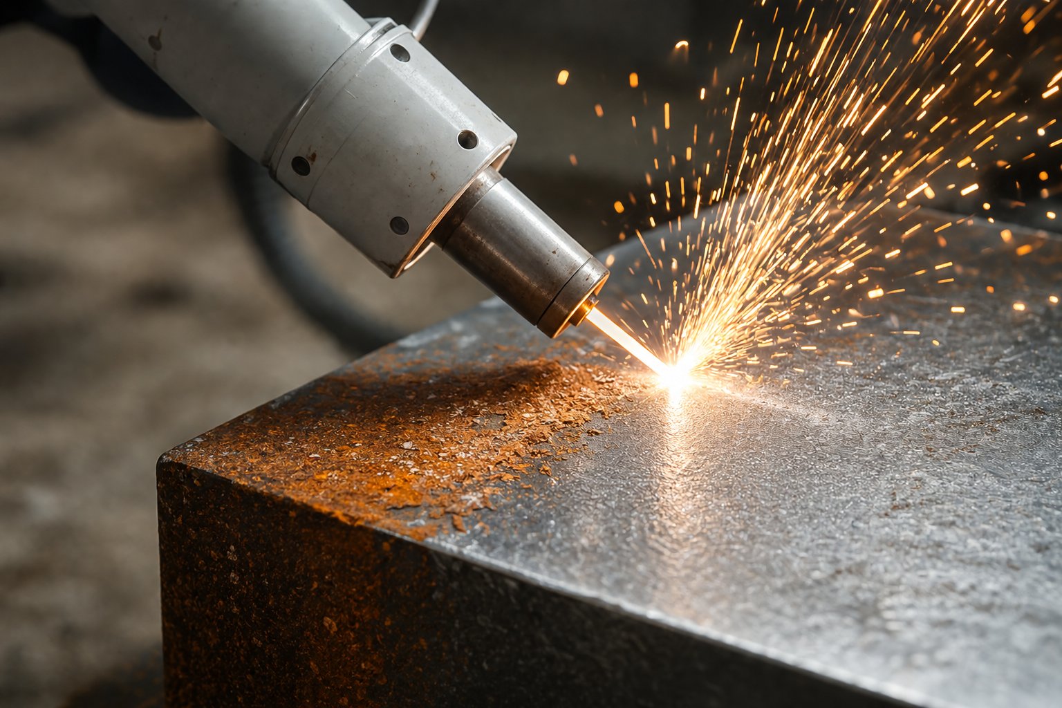 Laser cleaning a rusted metal surface — EcoBeam mobile laser cleaning in Ireland