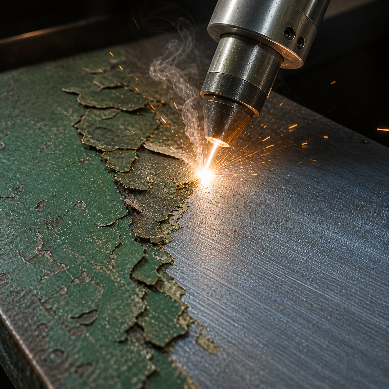 Laser stripping paint and coatings from stainless steel and specialist metals