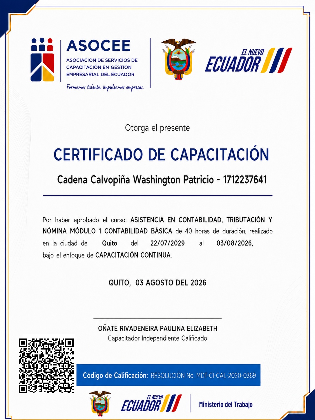 Modelo de Certificado de Capacitación