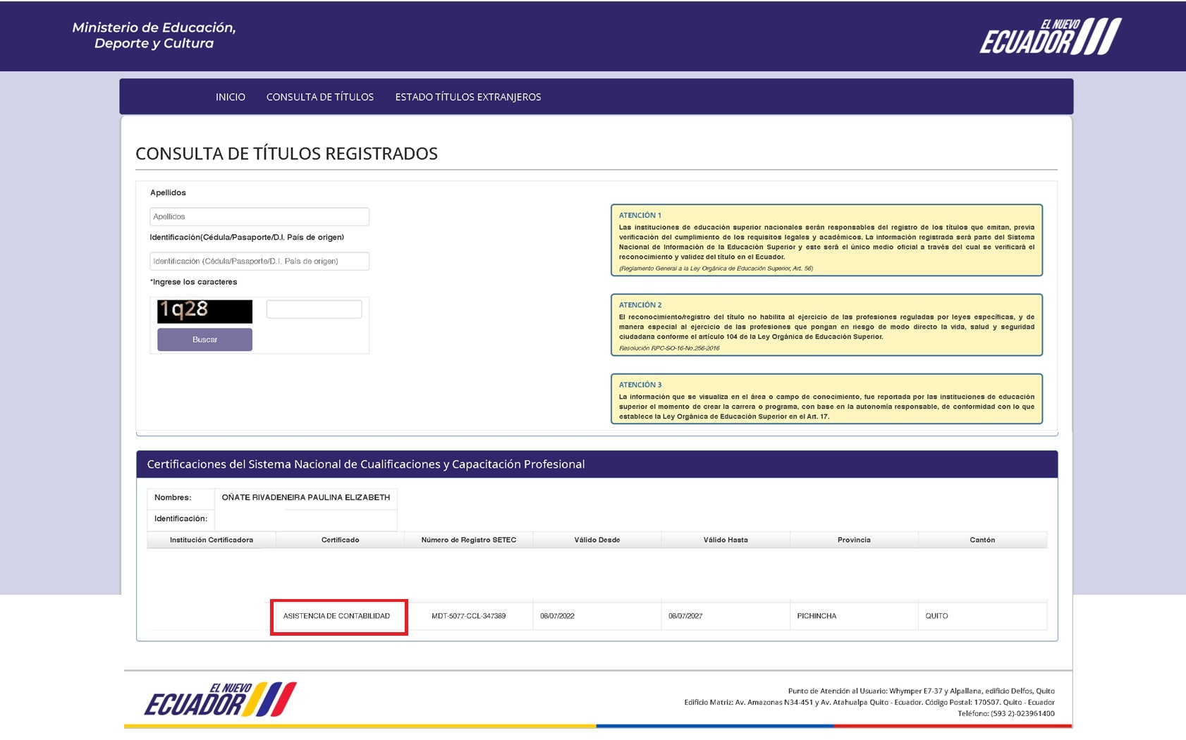 Referencia de certificación