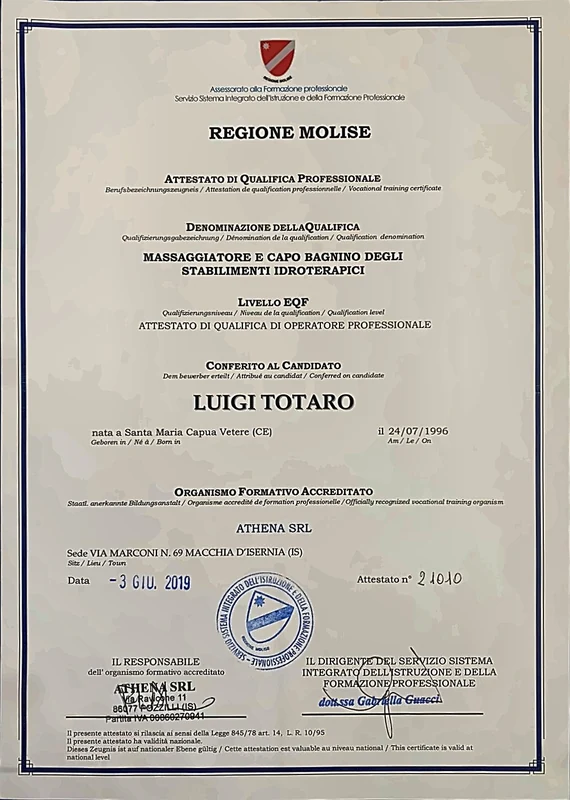 Attestato Luigi Totaro