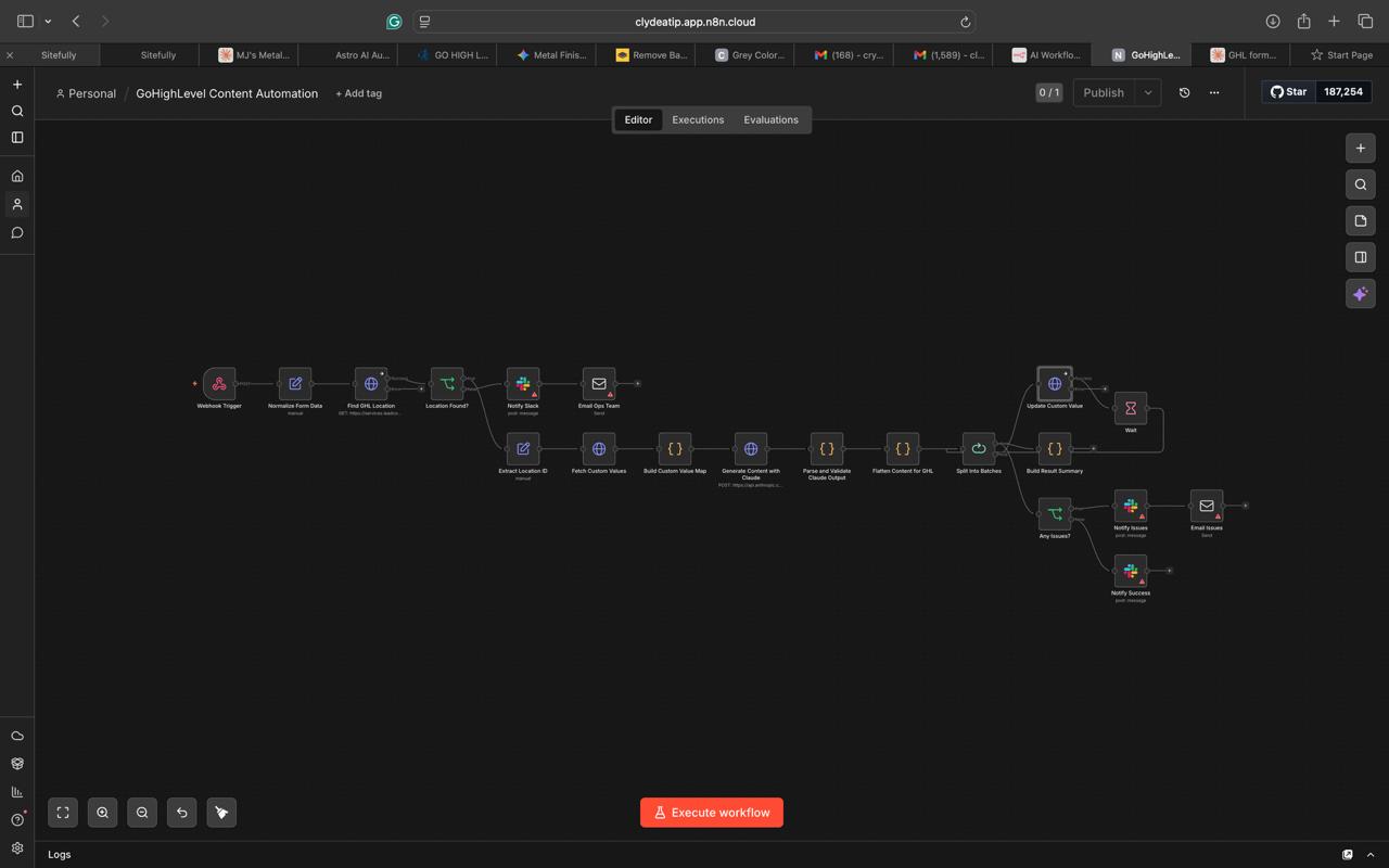 n8n Claude to GHL custom values automation