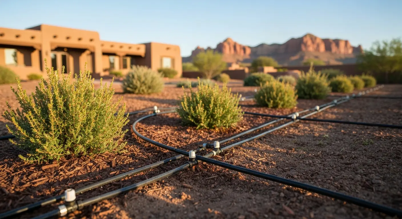 Drip irrigation in desert landscape