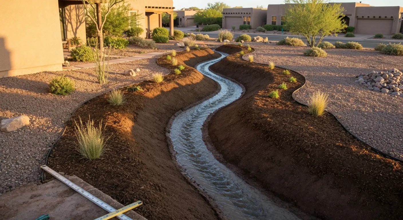 Drainage swale and retention system installation