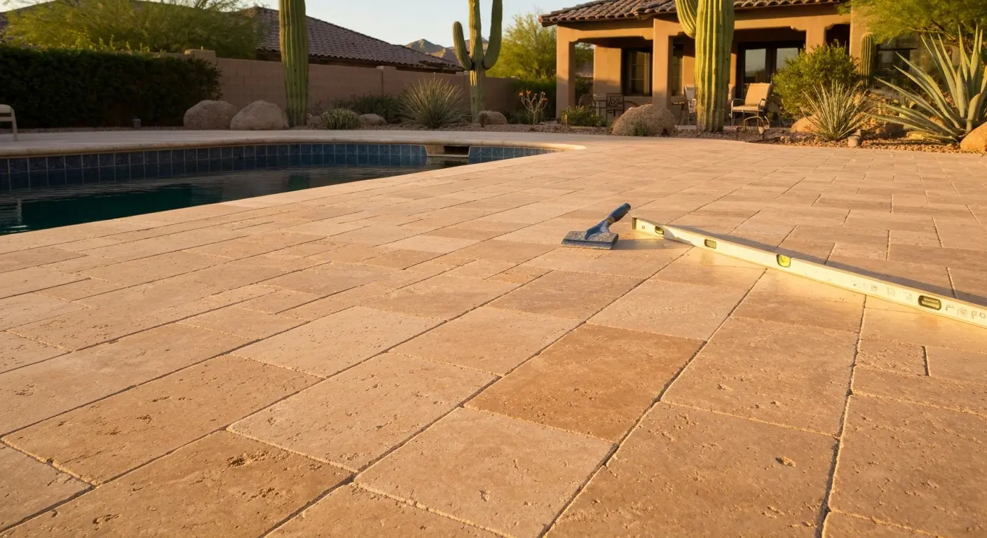 Pool deck with pavers