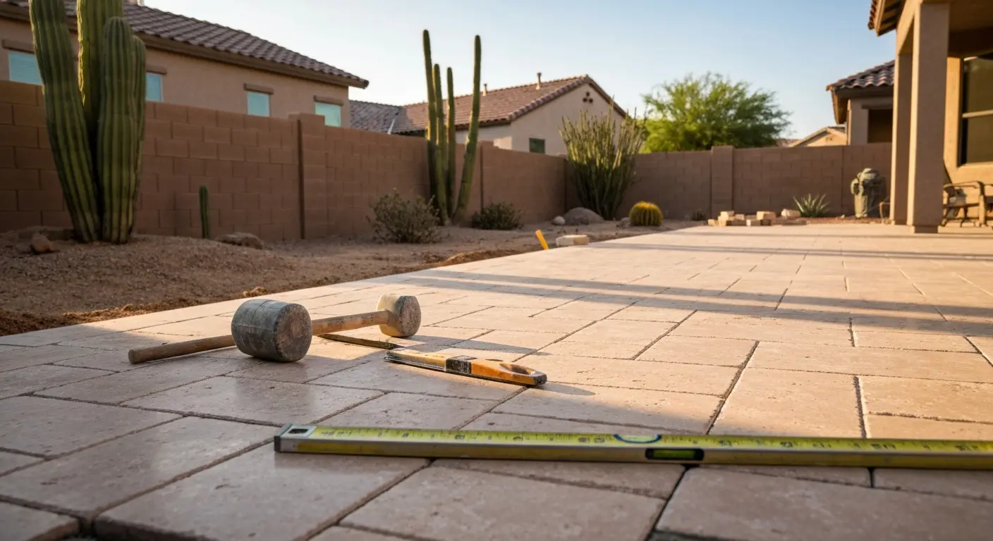 Travertine patio installation