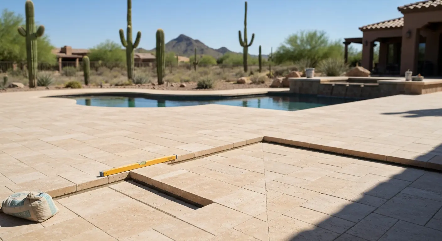 Pool deck travertine installation