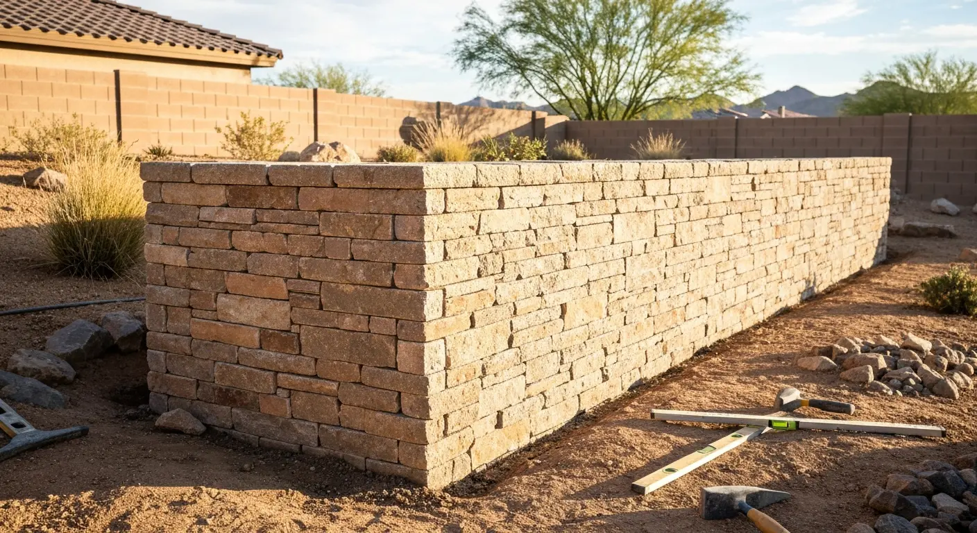 Stone retaining wall installation