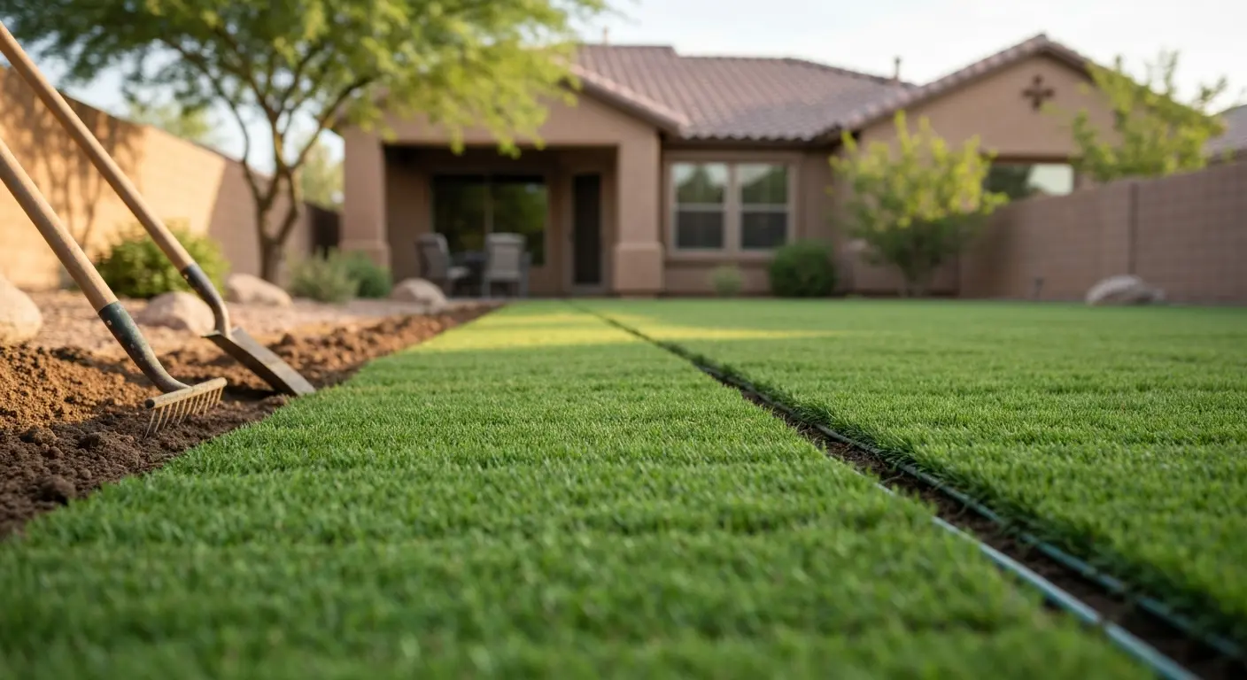 Sod installation in Tempe backyard