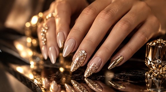 Neutral and gold manicure at OBI Nails and Spa in Mesa AZ