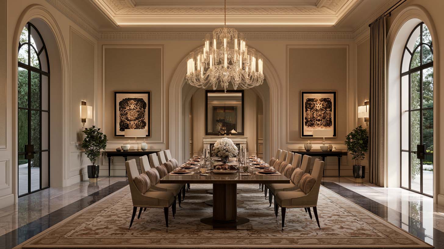 Chandelier size guide showing a properly scaled fixture above a dining table