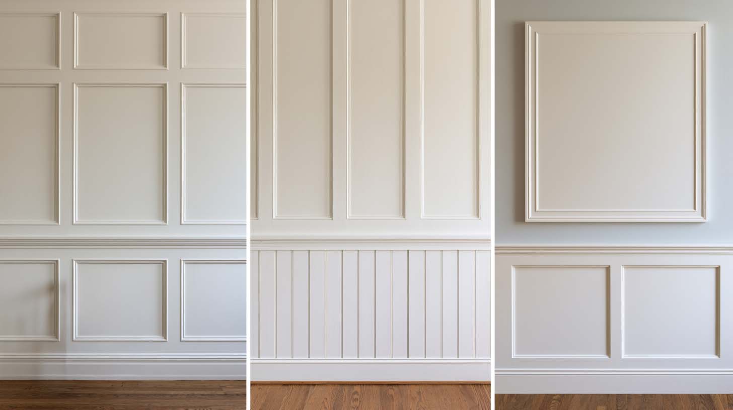 Wainscoting, board and batten, and picture frame molding shown together Wainscoting, board and batten, and picture frame molding shown together