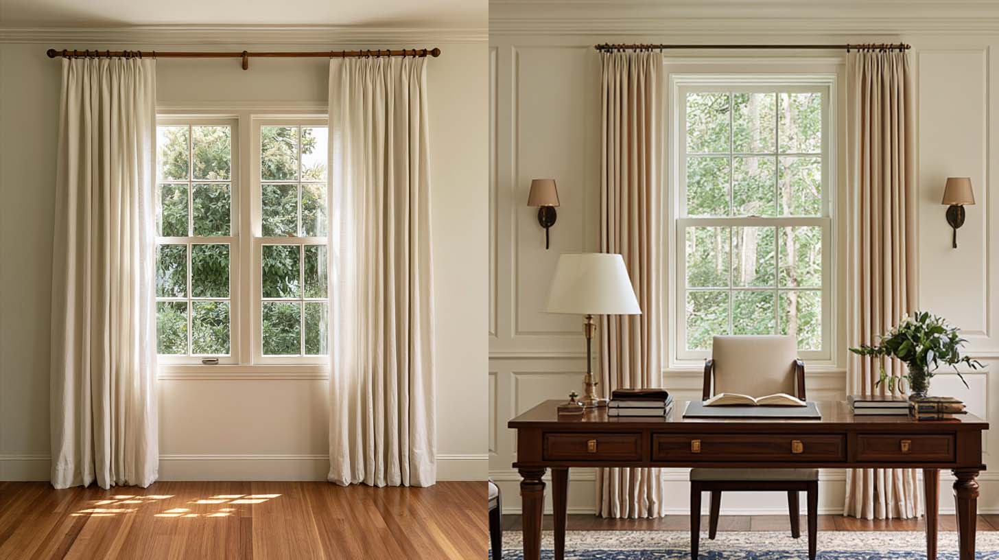 Comparison of curtain height and width placement for a room Comparison of curtain height and width placement for a room