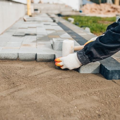 Patio pavers installation in Sugar Land, TX at a modern home