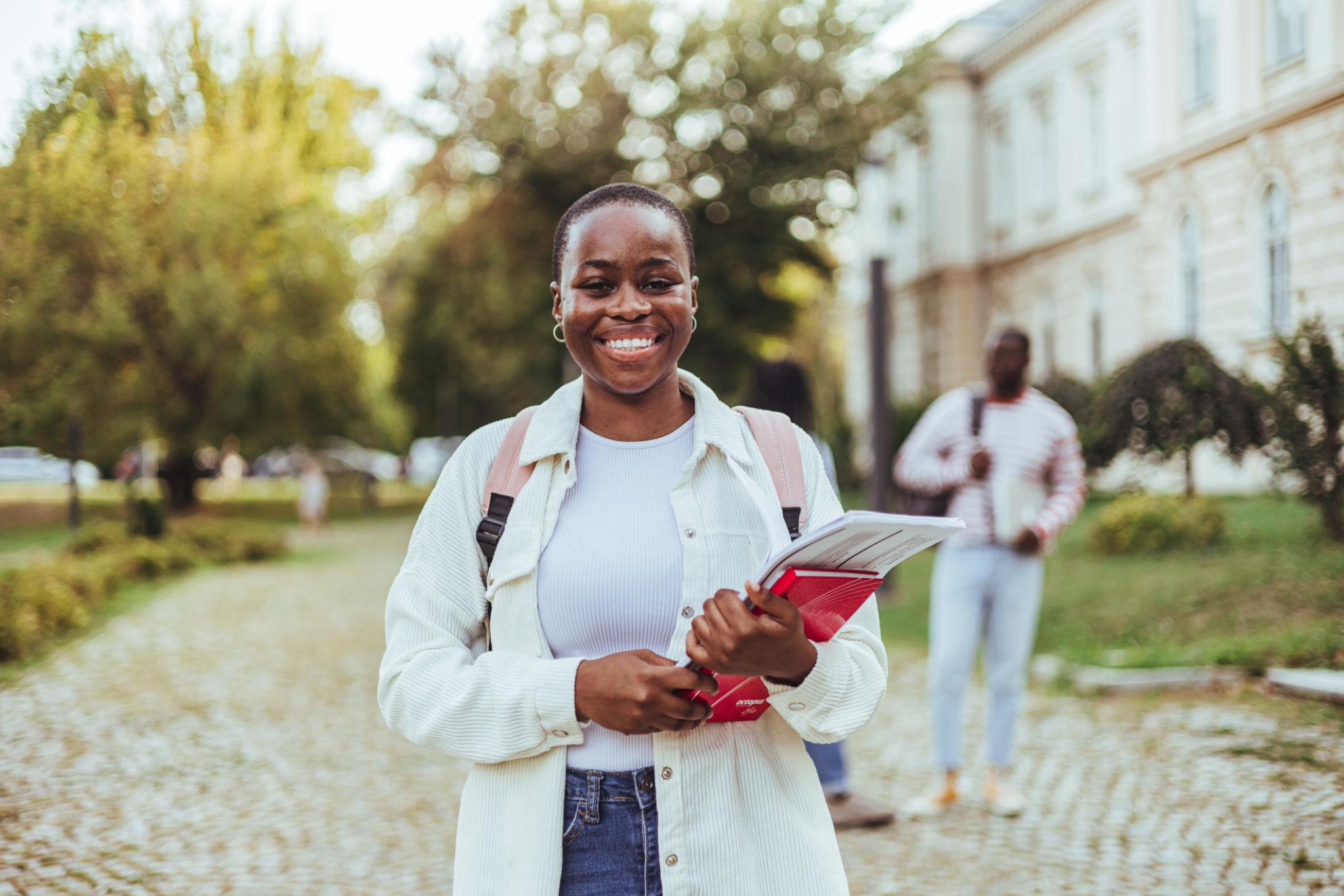 Confident college student prepared for success
