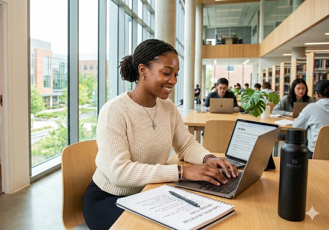 College student practicing exam questions under timed conditions College student practicing exam questions under timed conditions