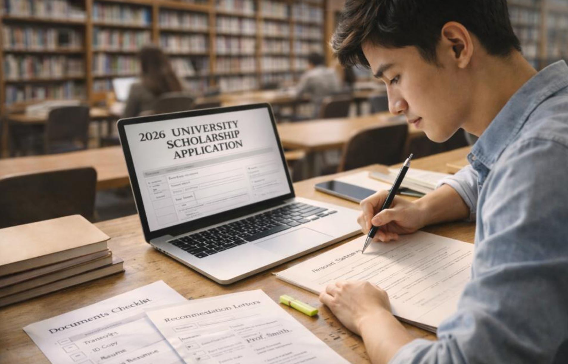College student researching scholarship opportunities through university resources