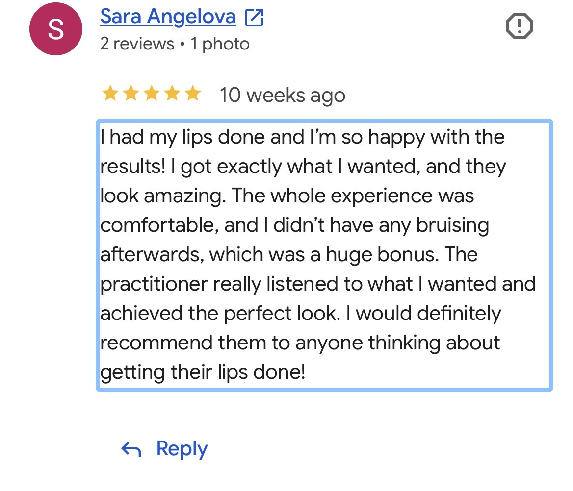 Client aesthetic treatment review for Dr Zohra
