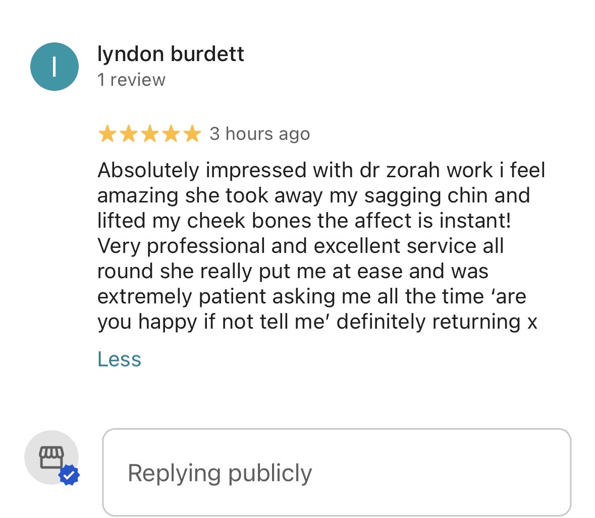 Client review discussing treatment results with Dr Zohra