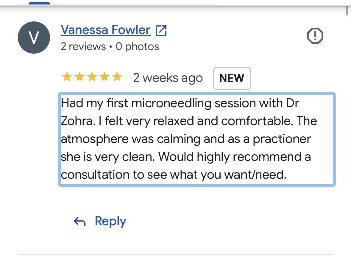 Client review of Dr Zohra Aesthetics