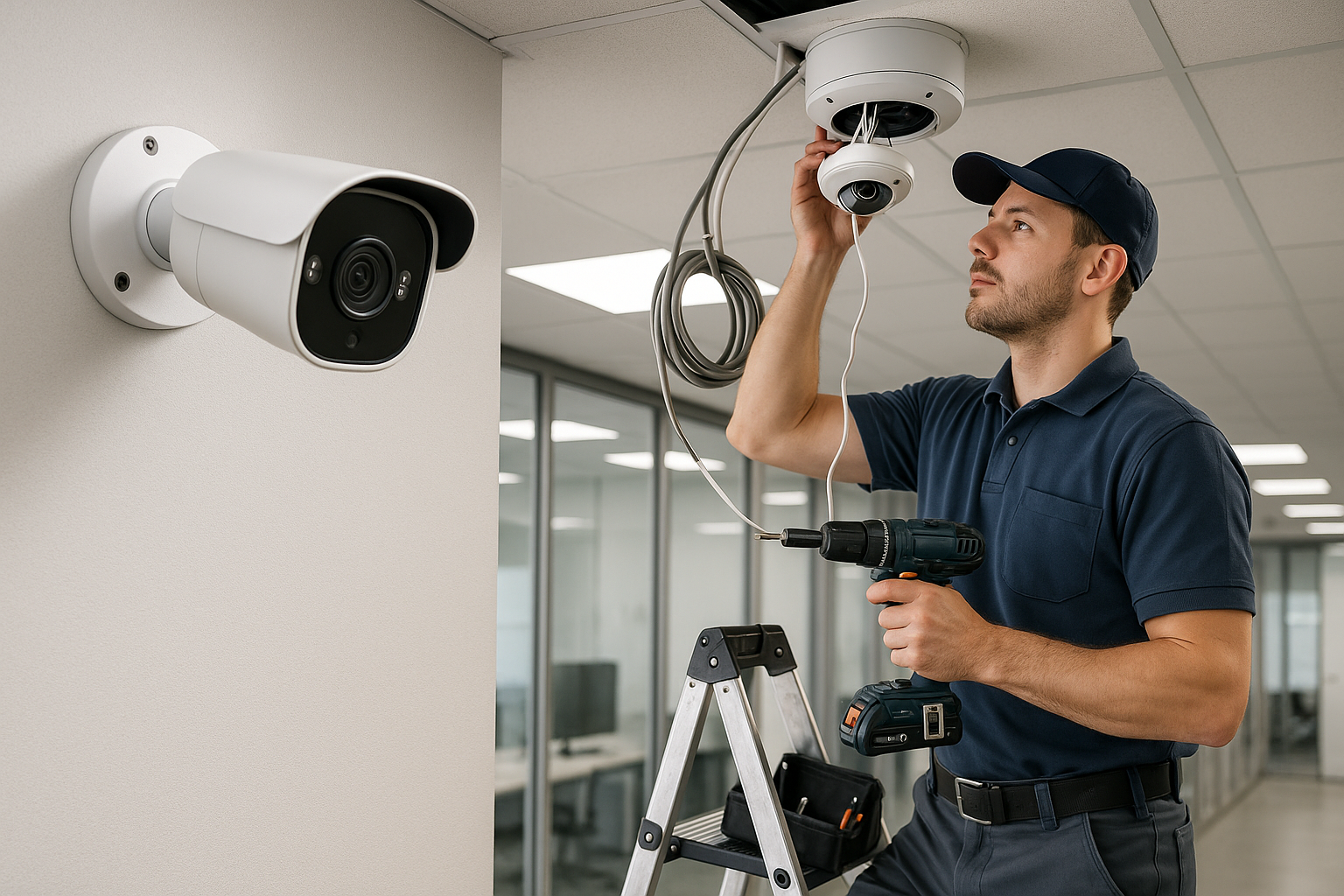 A&G Security technician installing security camera