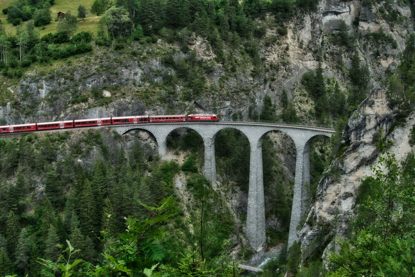 Train on the Landwasser Viaduct, Switzerland
