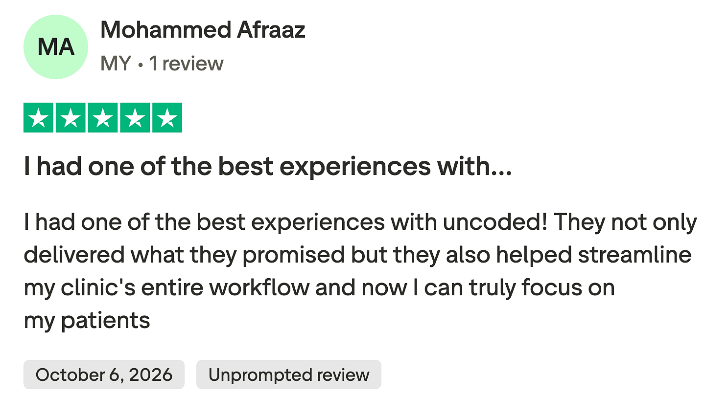 5 star Trustpilot review from Mohammed Afraaz