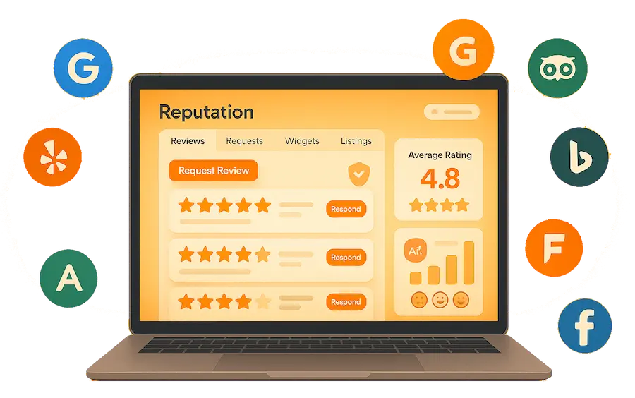AELESTRA Reputation Management Dashboard with review analytics