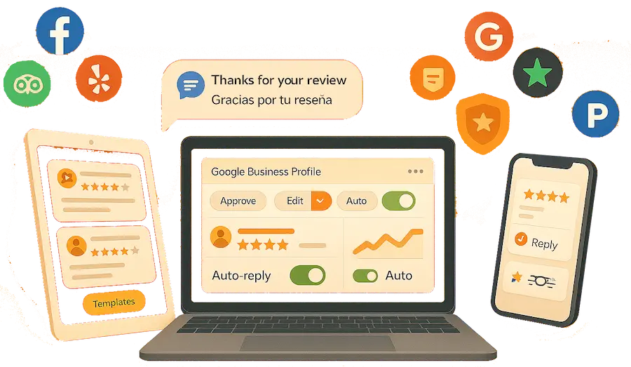 AELESTRA AI Review Response Dashboard covering 125+ languages and 50+ platforms