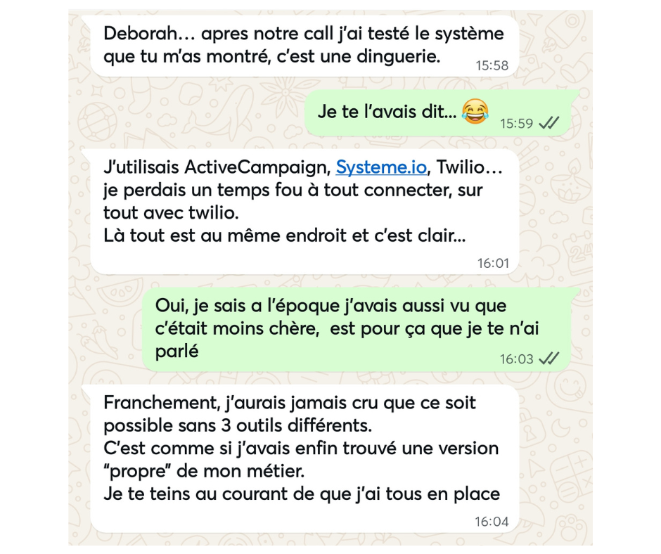 Message WhatsApp d'un client