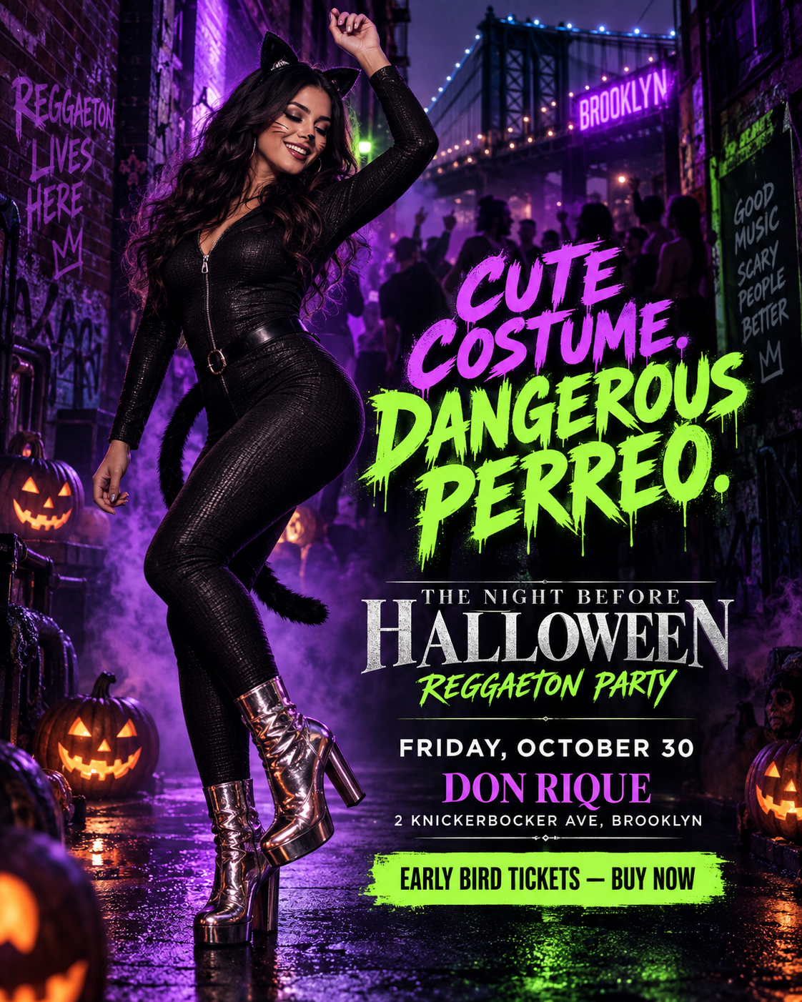 The Night Before Halloween reggaeton party at Don Rique, Brooklyn flyer
