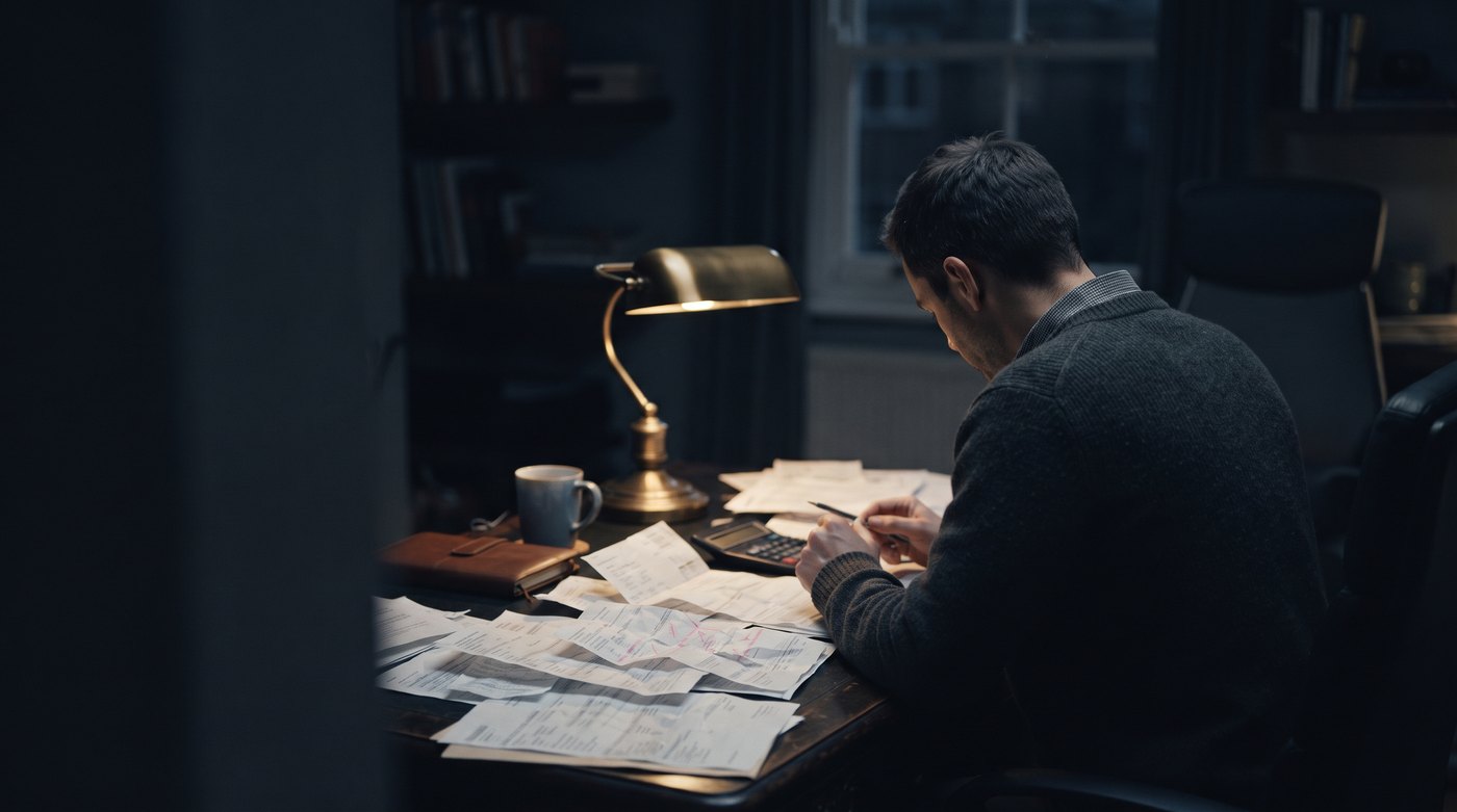 Financial reports spread across a table