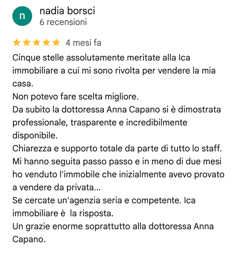 Recensione Google di Nadia Borsci, 5 stelle
