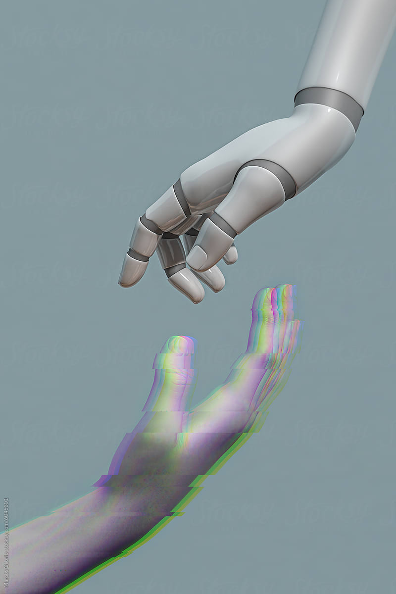 AI reaching toward a human hand