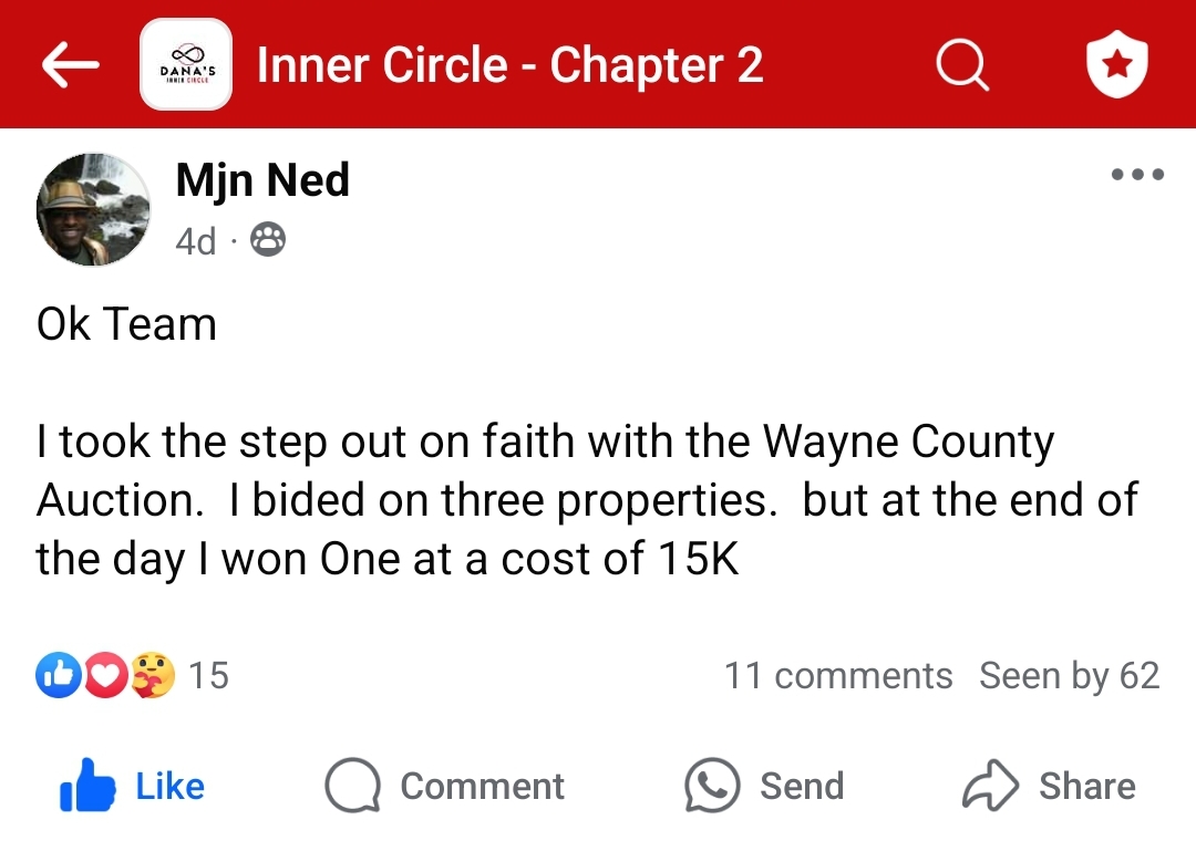 Bid on three properties at the Wayne County auction and won one for $15K