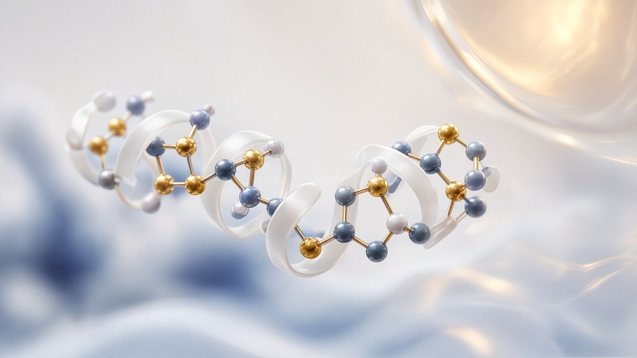 Abstract peptide molecular chain in navy and gold