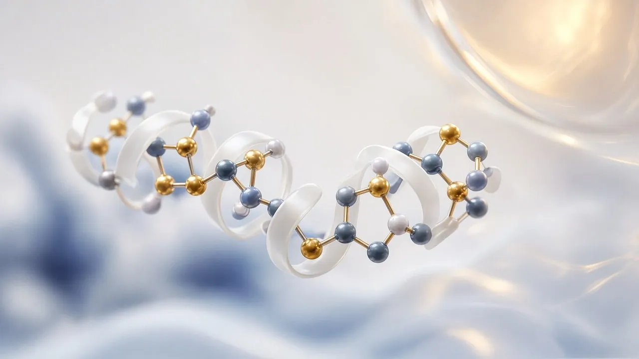 Abstract peptide molecular chain in navy and gold