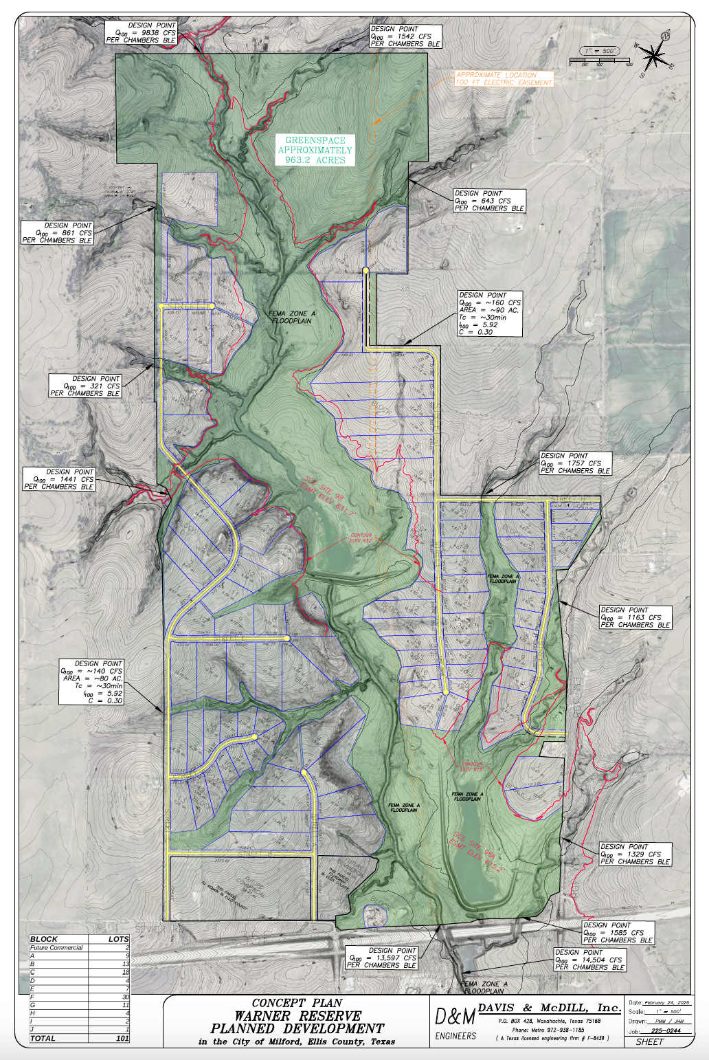 Warner Reserve plat map showing 100 homesites across 963+ acres of protected greenspace